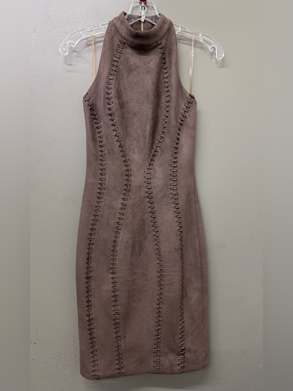 House of CB Richere Taupe Suedette Halter Midi Dress size XS